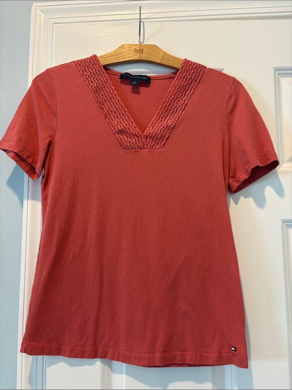 Tommy Hilfiger NWOT Coral Red V-Neck Short Sleeve Top